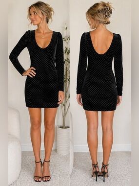 Rock & Roll Denim Black Velvet Rhinestone Sequins Mini Dress M Y2K Party Glam